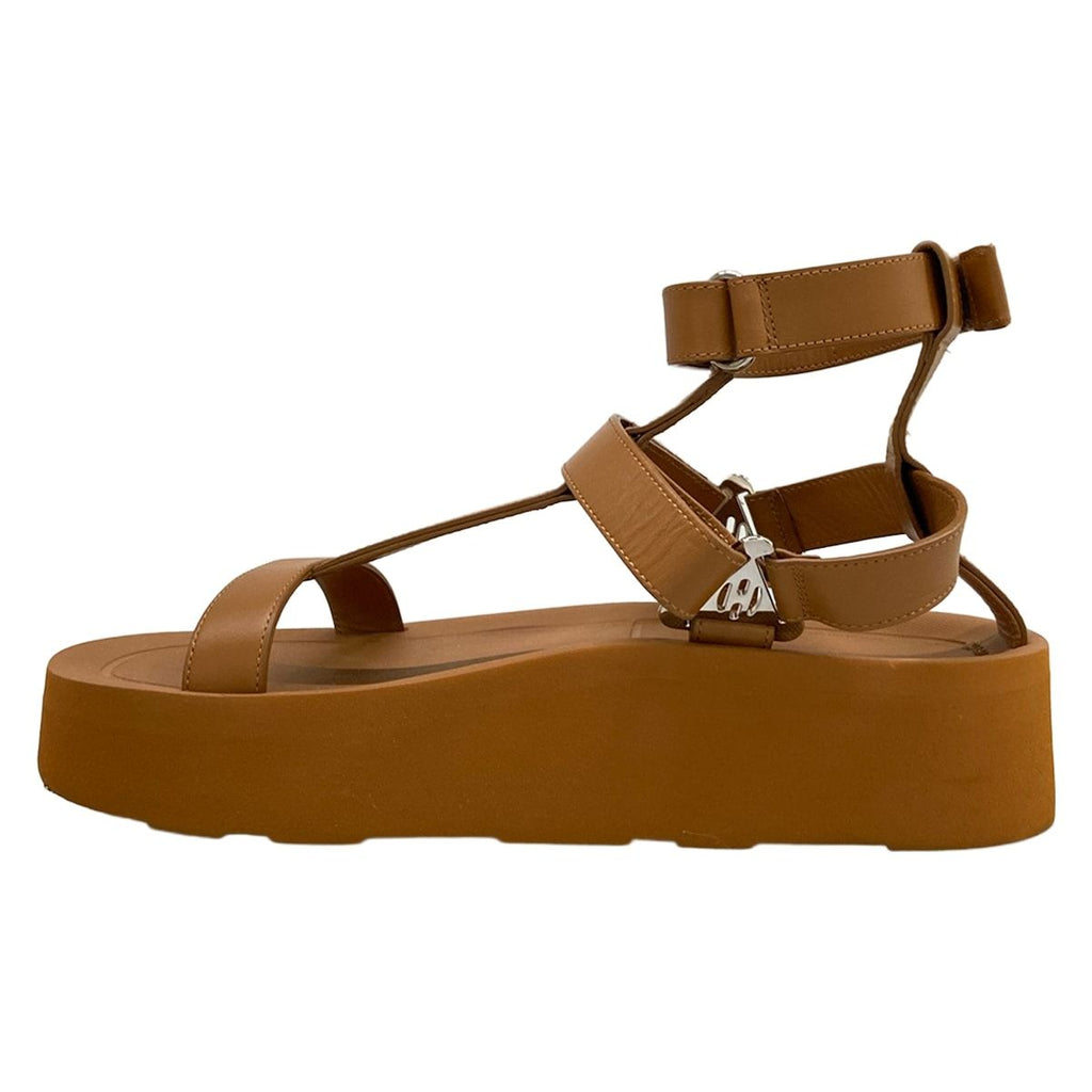 Hermes Sandals 37 Enid Brown Platform Velcro Diamant Buckle Silver Leather — view 3