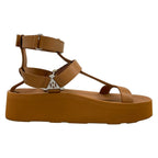 Hermes Sandals 37 Enid Brown Platform Velcro Diamant Buckle Silver Leather — view 2