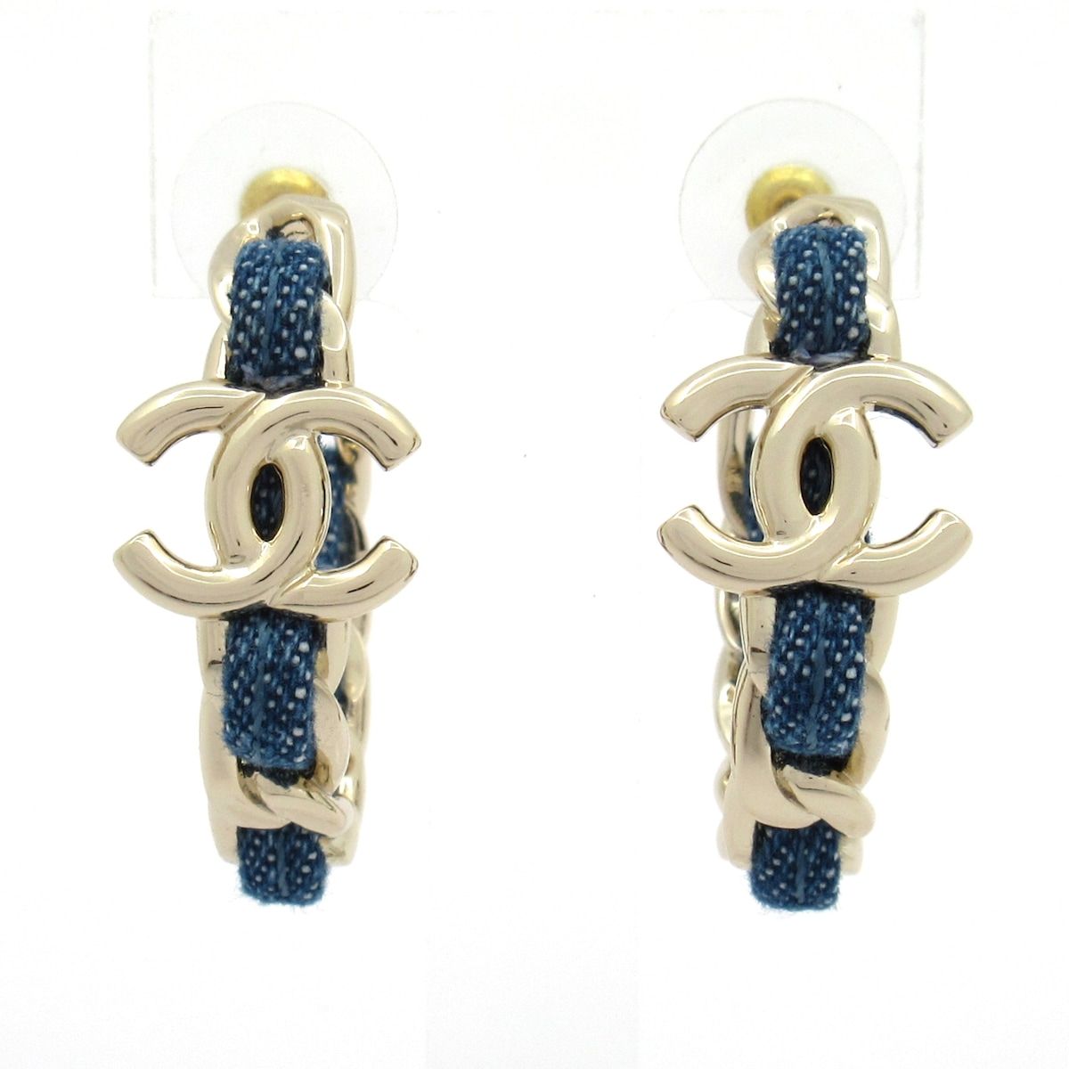 Chanel Earrings CC Logo Gold Navy