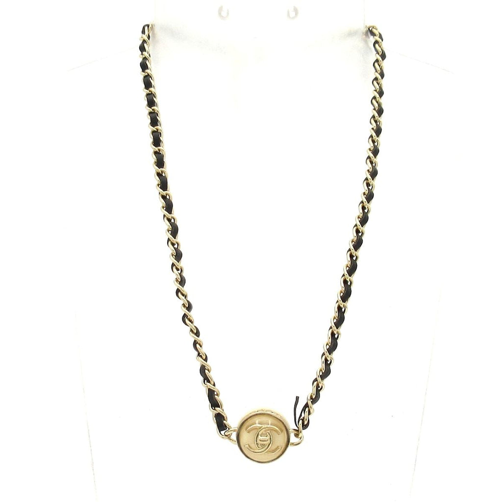 Chanel Choker CC Logo Leather Gold Black Ivory Necklace — view 2
