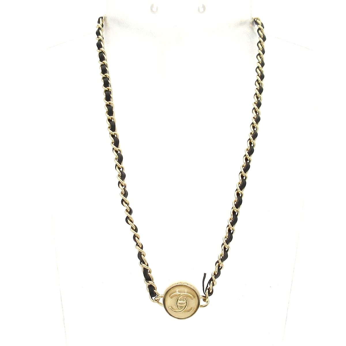 Chanel Choker CC Logo Leather Gold Black Ivory Necklace — view 2