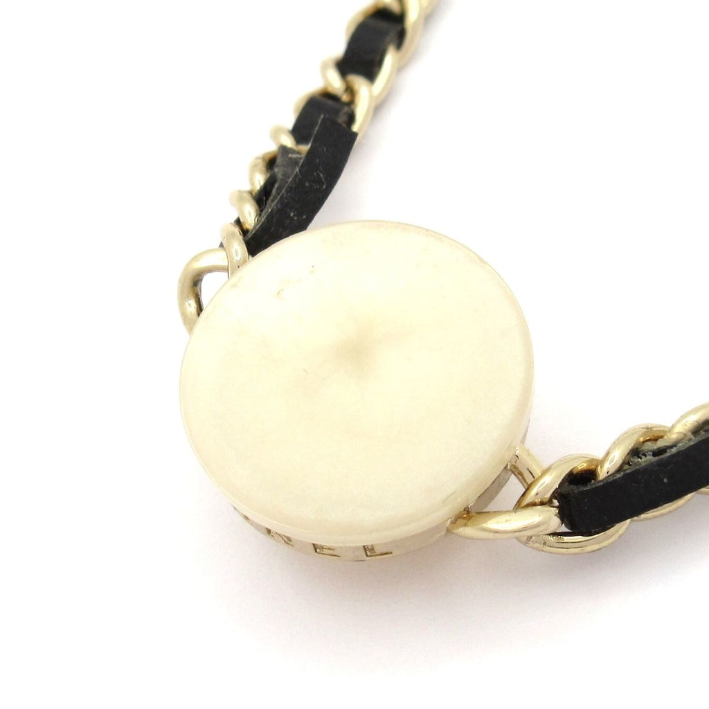 Chanel Choker CC Logo Leather Gold Black Ivory Necklace — view 3