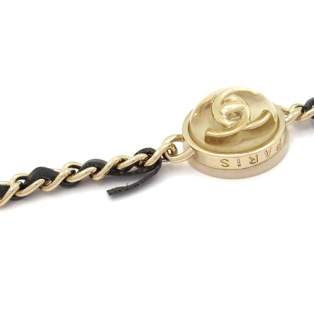 Chanel Choker CC Logo Leather Gold Black Ivory Necklace — view 6