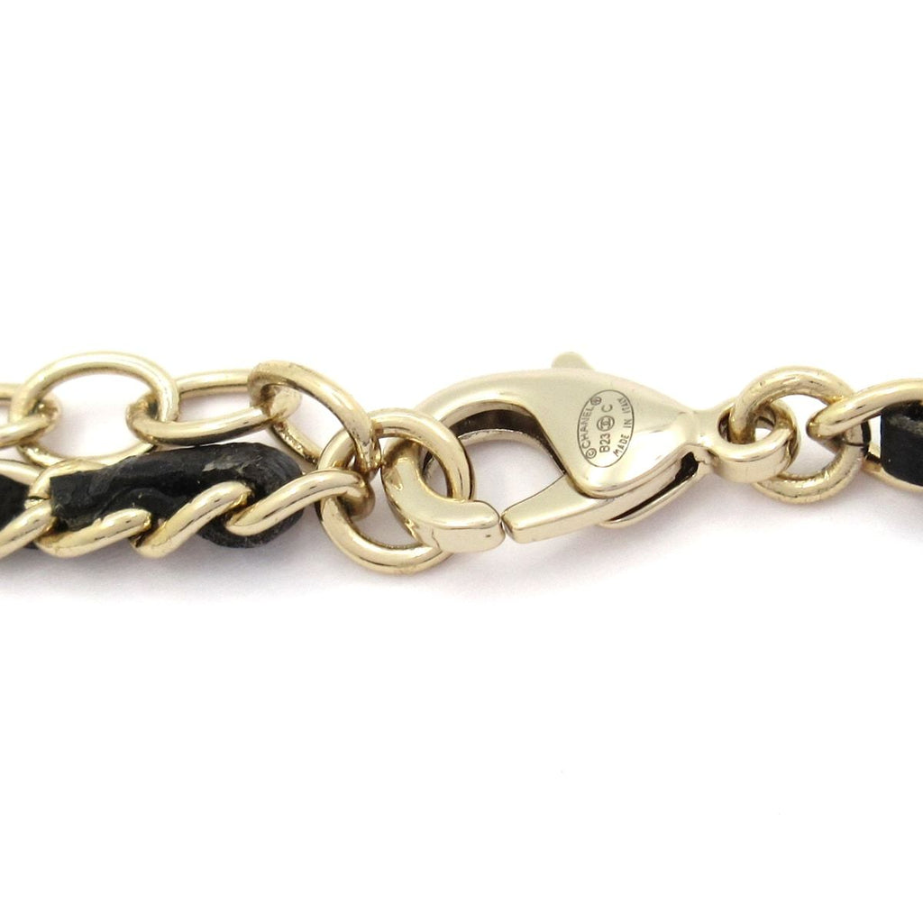 Chanel Choker CC Logo Leather Gold Black Ivory Necklace — view 4
