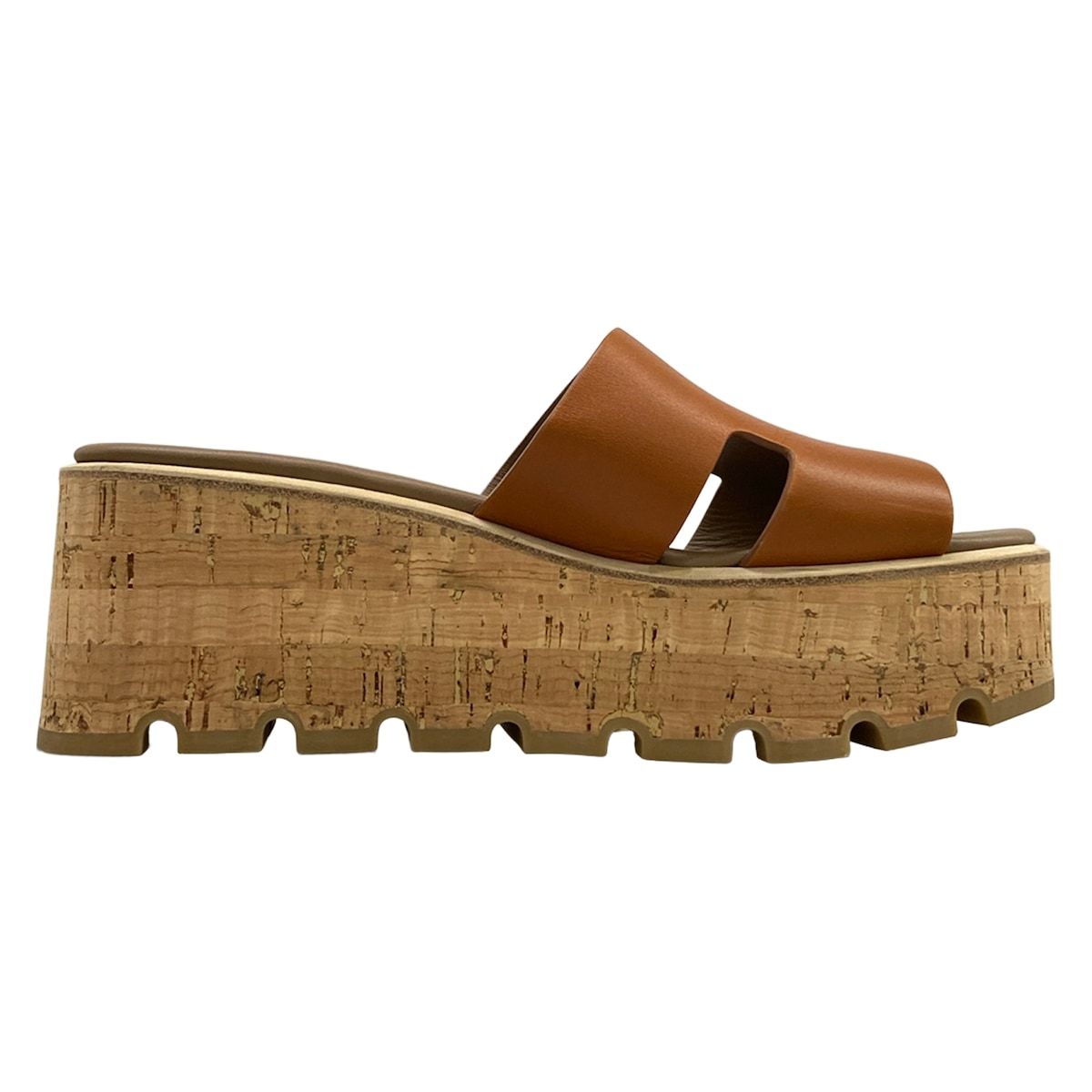 Hermes Mules 37 Eze Brown Beige Wedge Sole Leather — view 2