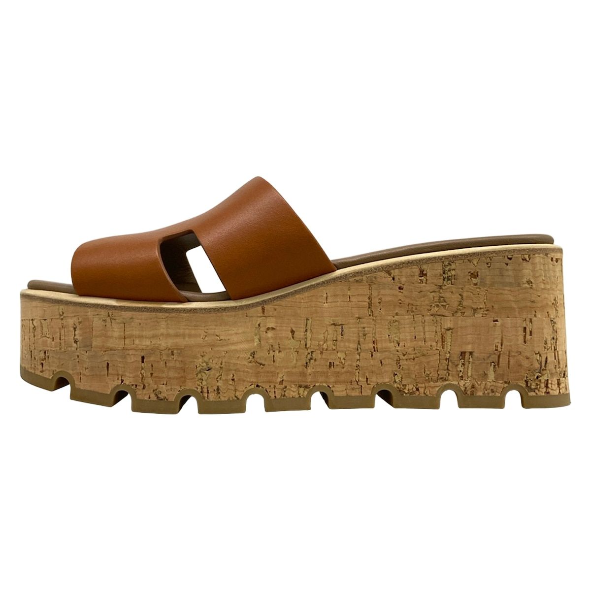 Hermes Mules 37 Eze Brown Beige Wedge Sole Leather