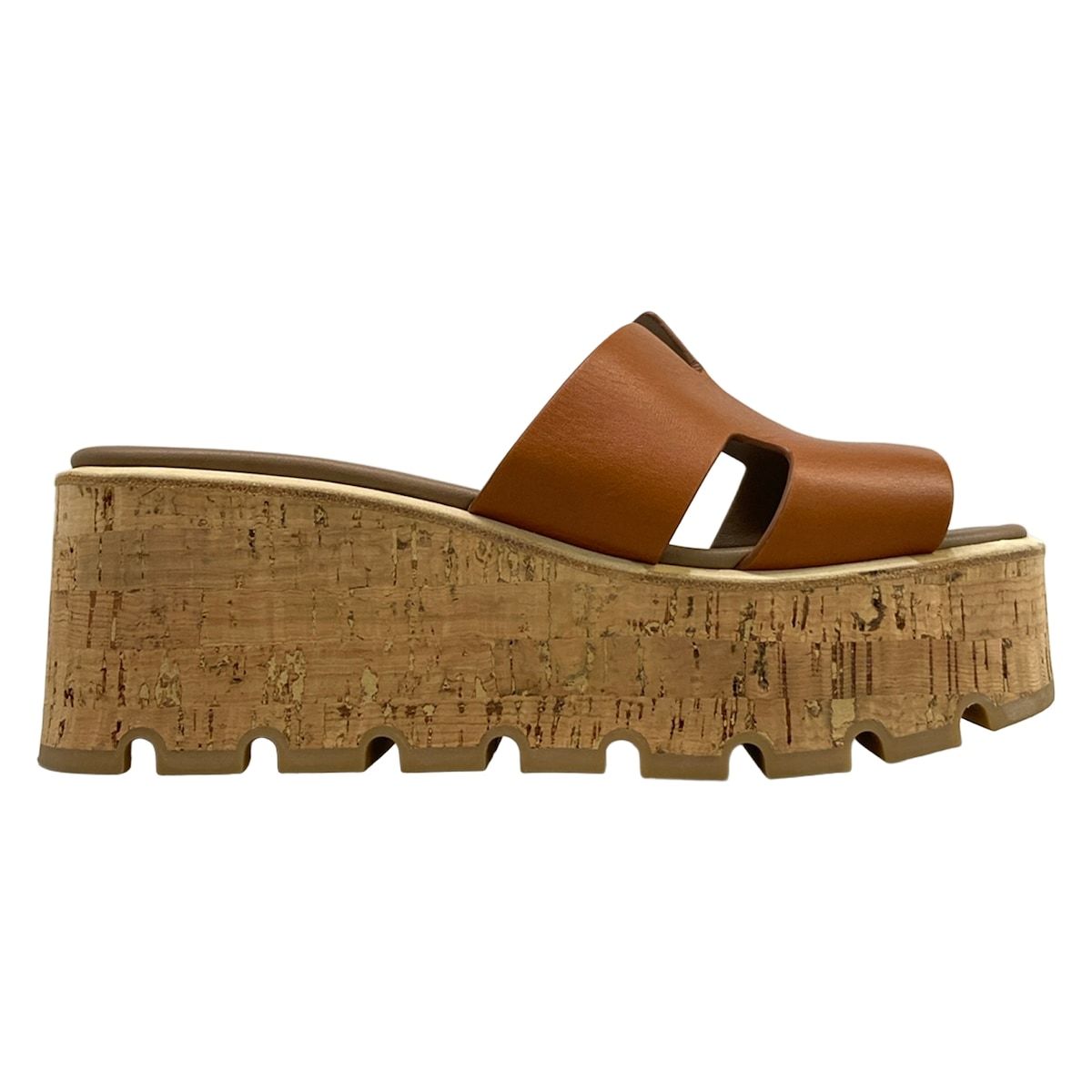 Hermes Mules 37 Eze Brown Beige Wedge Sole Leather — view 4
