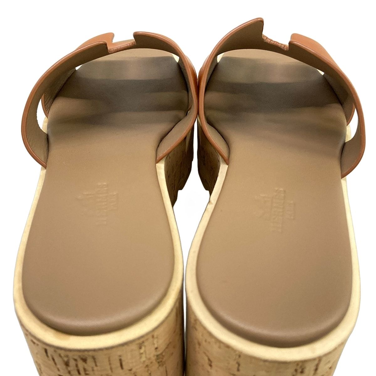 Hermes Mules 37 Eze Brown Beige Wedge Sole Leather — view 7