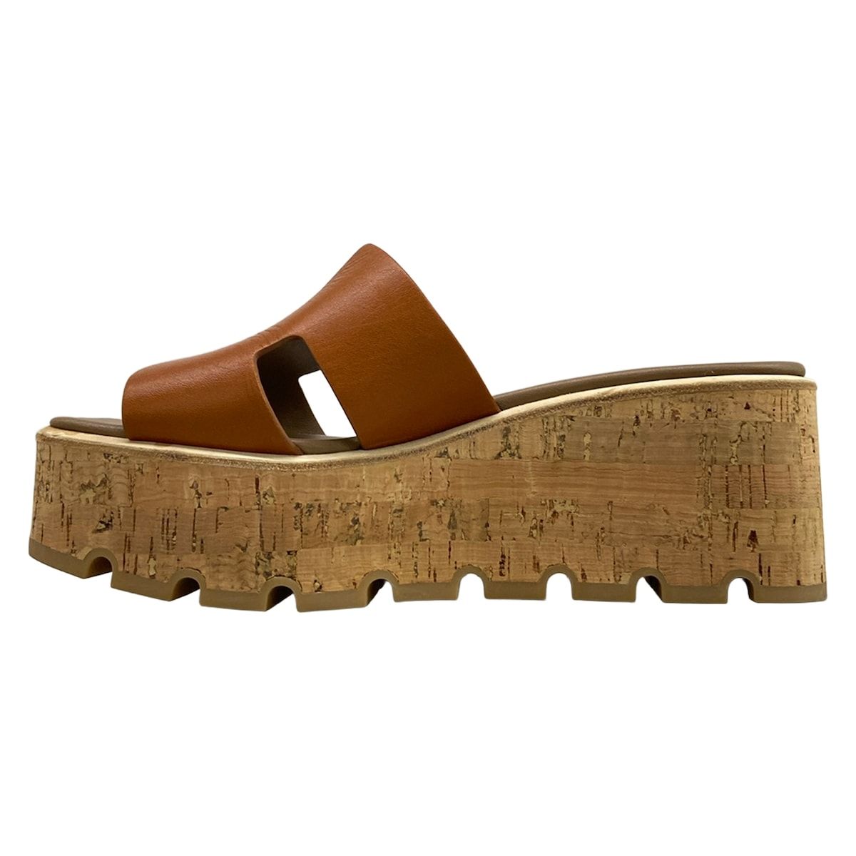 Hermes Mules 37 Eze Brown Beige Wedge Sole Leather — view 3