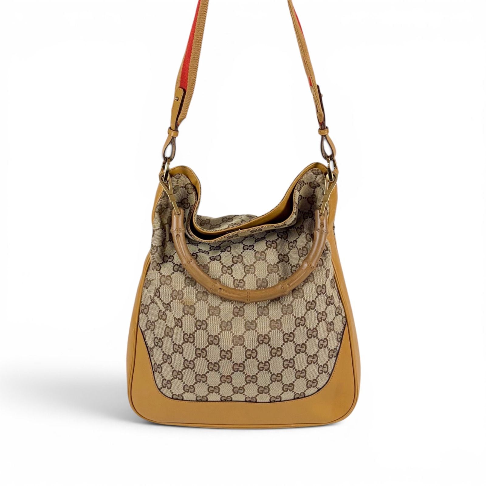 Gucci Bamboo Handle Sherry Line 2-Way Shoulder Bag GG Canvas Brown — view 3