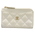 Chanel Coin Case Classic Zip Card Quilted White L-shaped Zipper with Gold CC