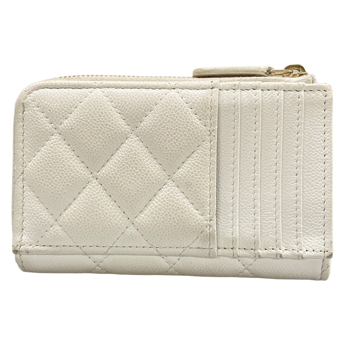 Chanel Coin Case Classic Zip Card Quilted White L-shaped Zipper with Gold CC — view 2