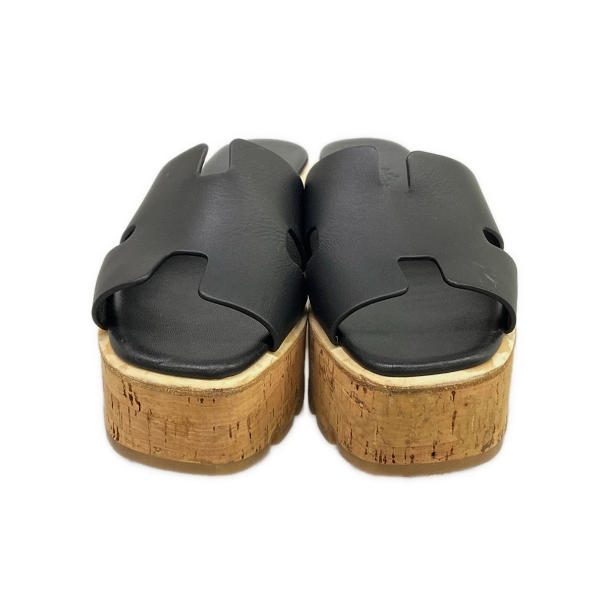Hermes Mules 37 Eze Black Beige Wedge Sole Leather — view 5