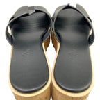 Hermes Mules 37 Eze Black Beige Wedge Sole Leather — view 7