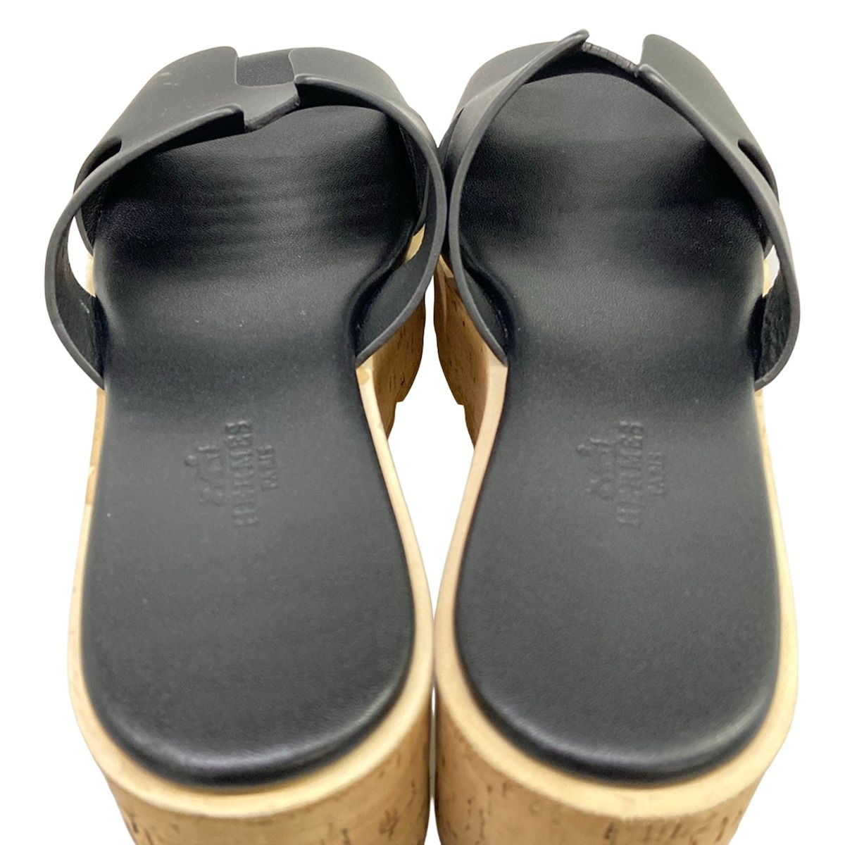 Hermes Mules 37 Eze Black Beige Wedge Sole Leather — view 7