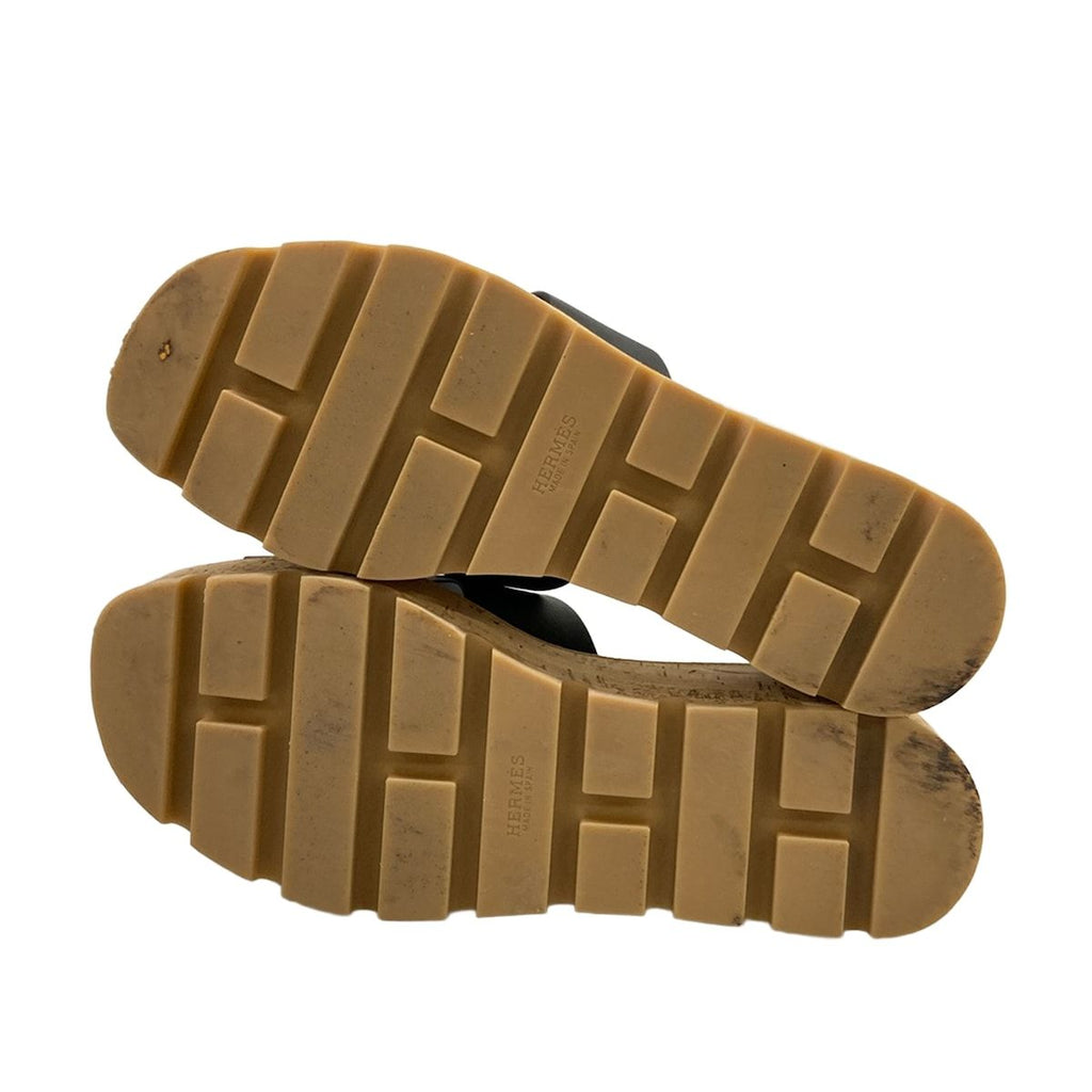 Hermes Mules 37 Eze Black Beige Wedge Sole Leather — view 8