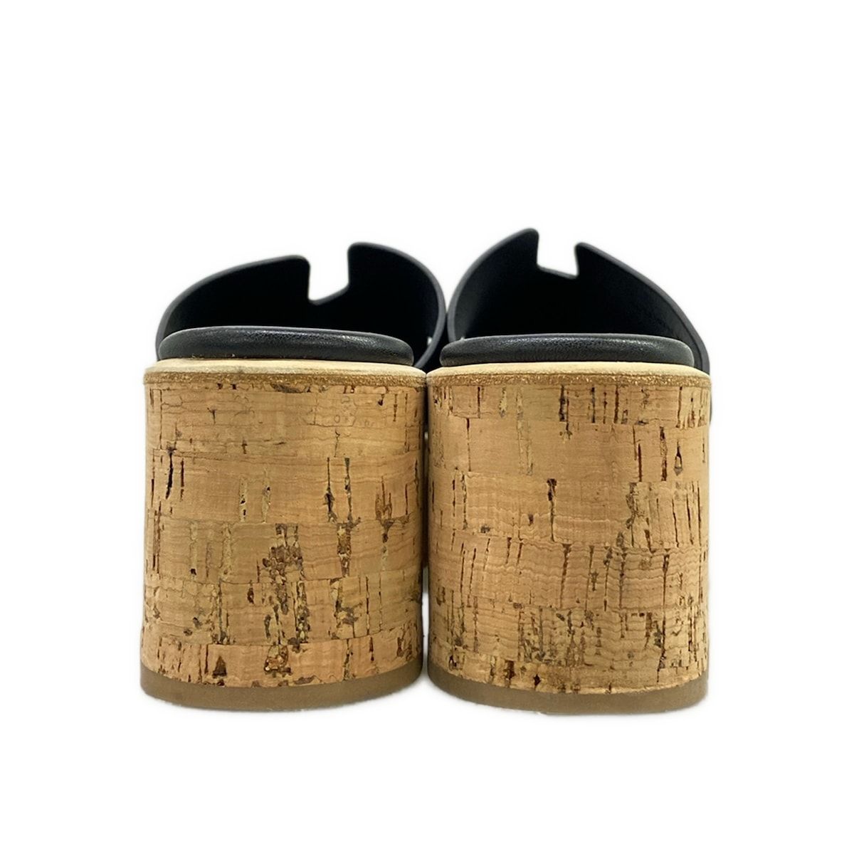Hermes Mules 37 Eze Black Beige Wedge Sole Leather — view 6