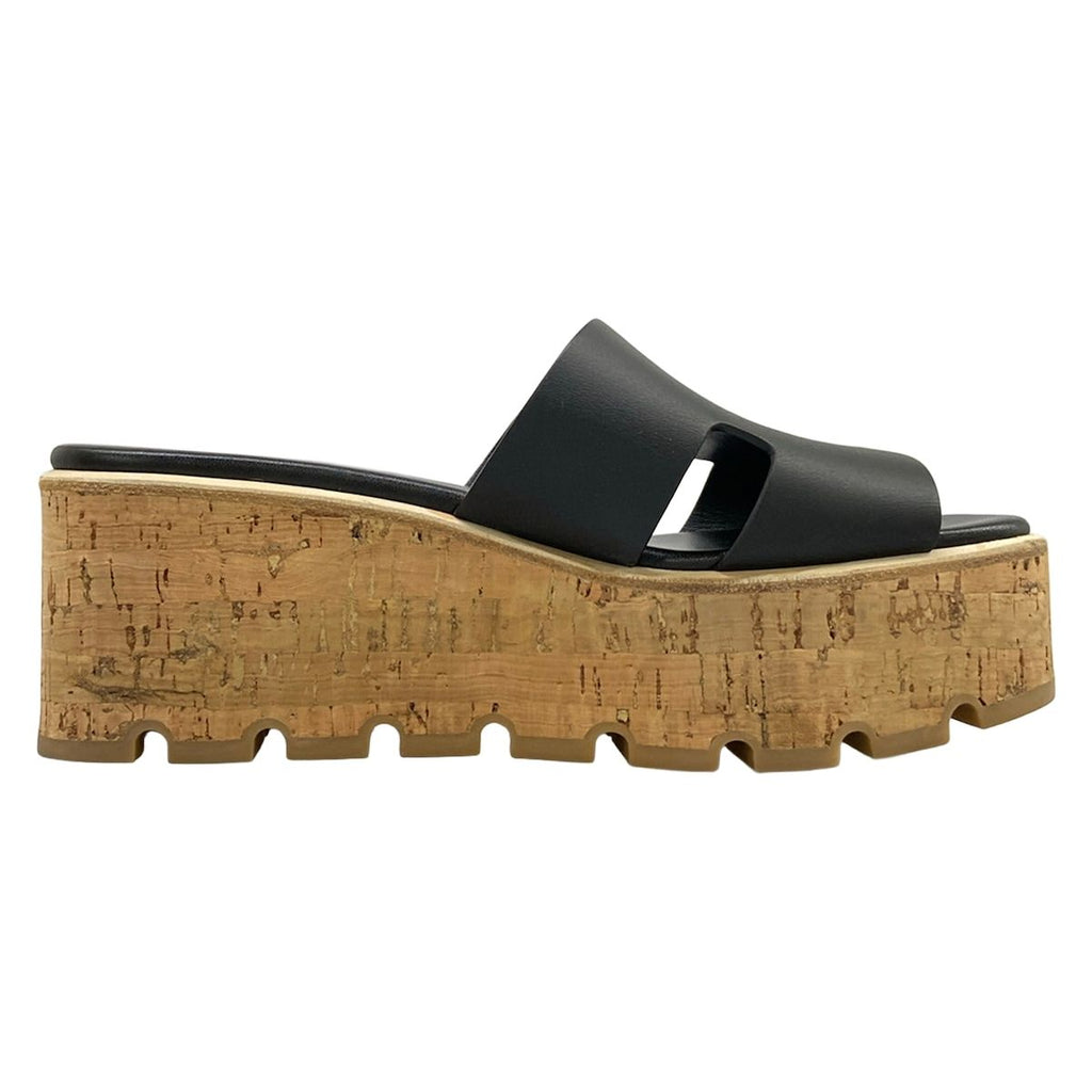 Hermes Mules 37 Eze Black Beige Wedge Sole Leather — view 2