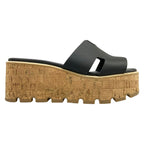 Hermes Mules 37 Eze Black Beige Wedge Sole Leather — view 4