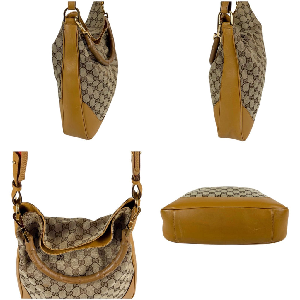Gucci Bamboo Handle Sherry Line 2-Way Shoulder Bag GG Canvas Brown — view 4