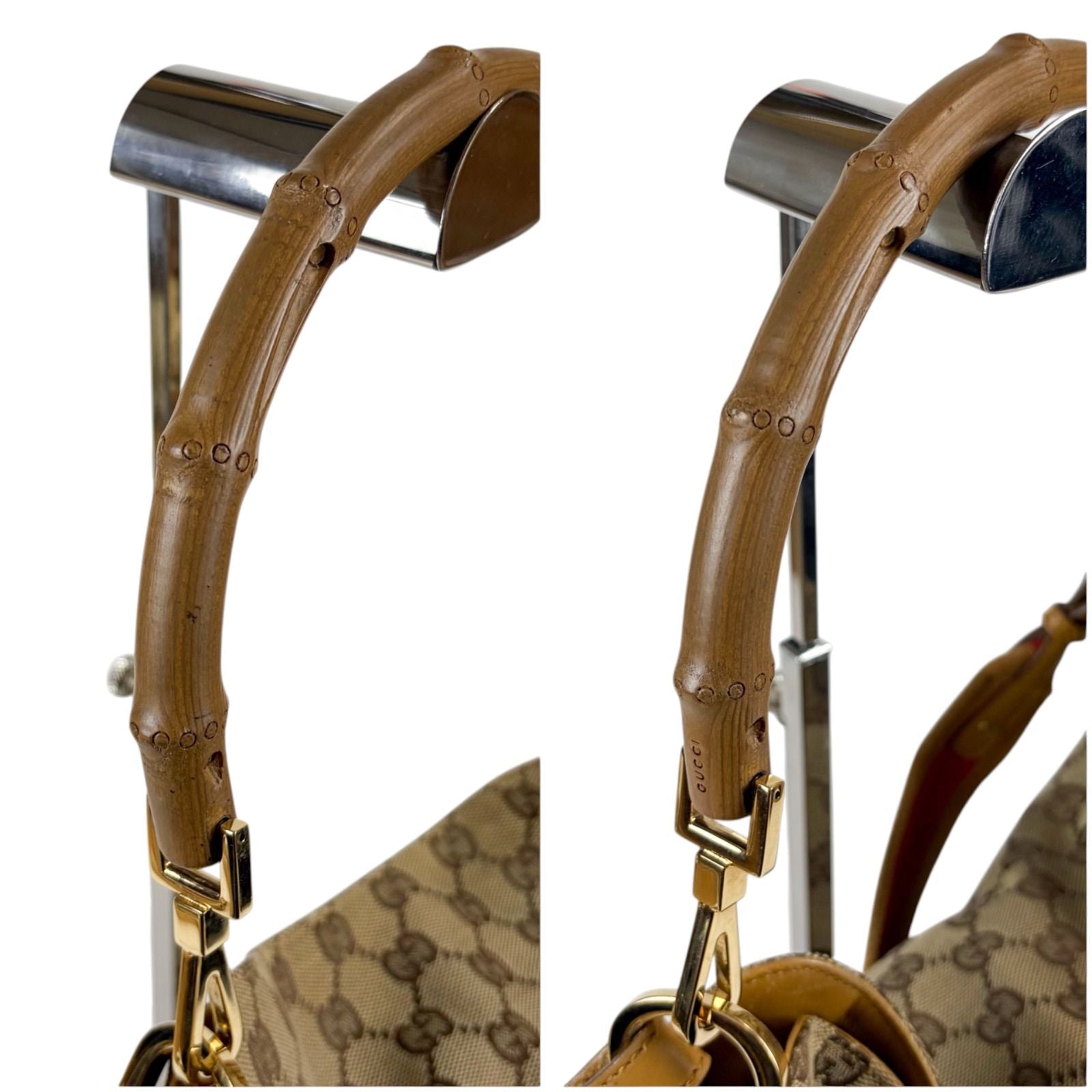 Gucci Bamboo Handle Sherry Line 2-Way Shoulder Bag GG Canvas Brown — view 7