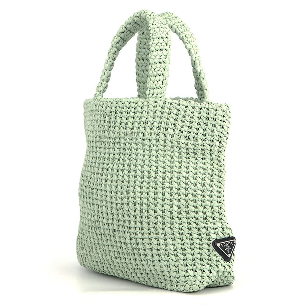Prada Tote Logo Crochet Small Raffia — view 2