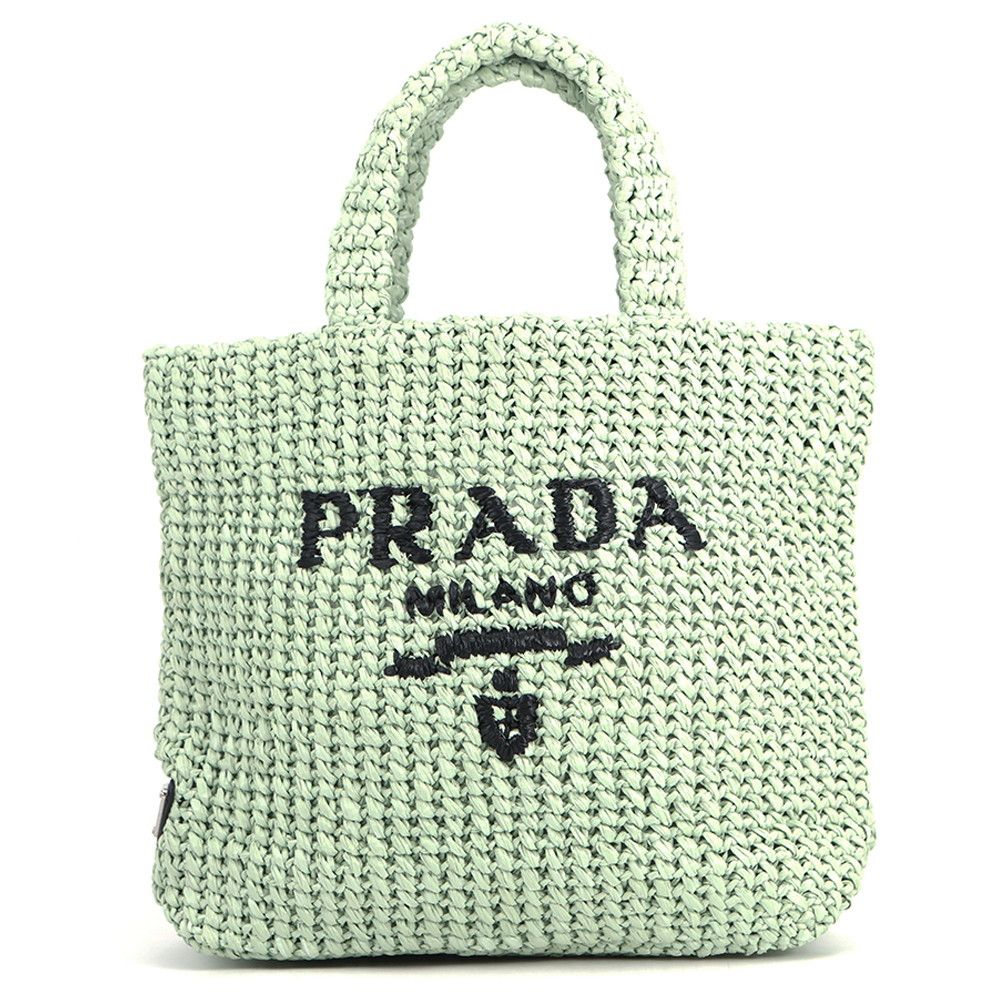 Prada Tote Logo Crochet Small Raffia