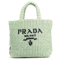 Prada Tote Logo Crochet Small Raffia
