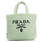 Prada Tote Logo Crochet Small Raffia