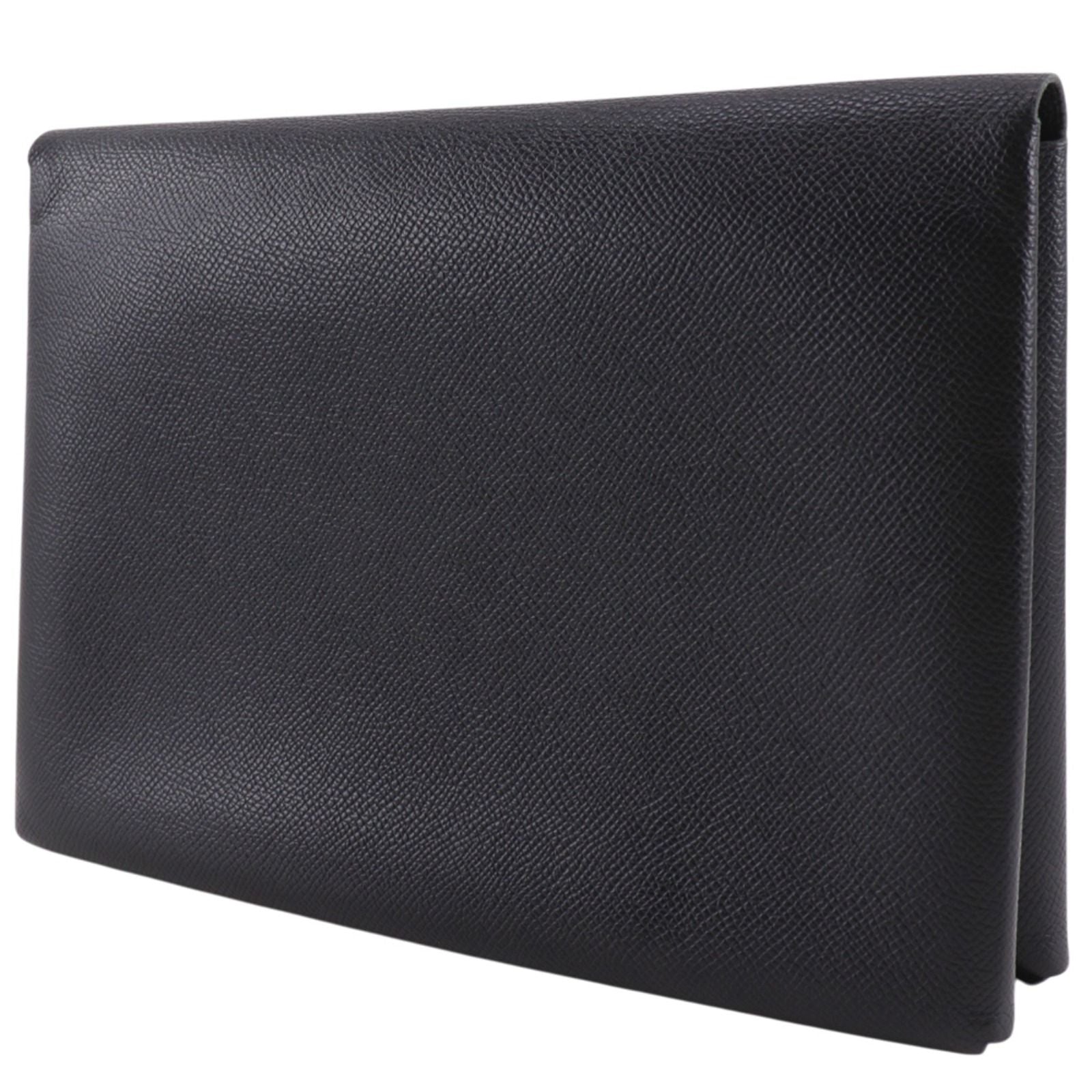 Hermes Calvi GM Veau Epsom Black Green C Clutch — view 2