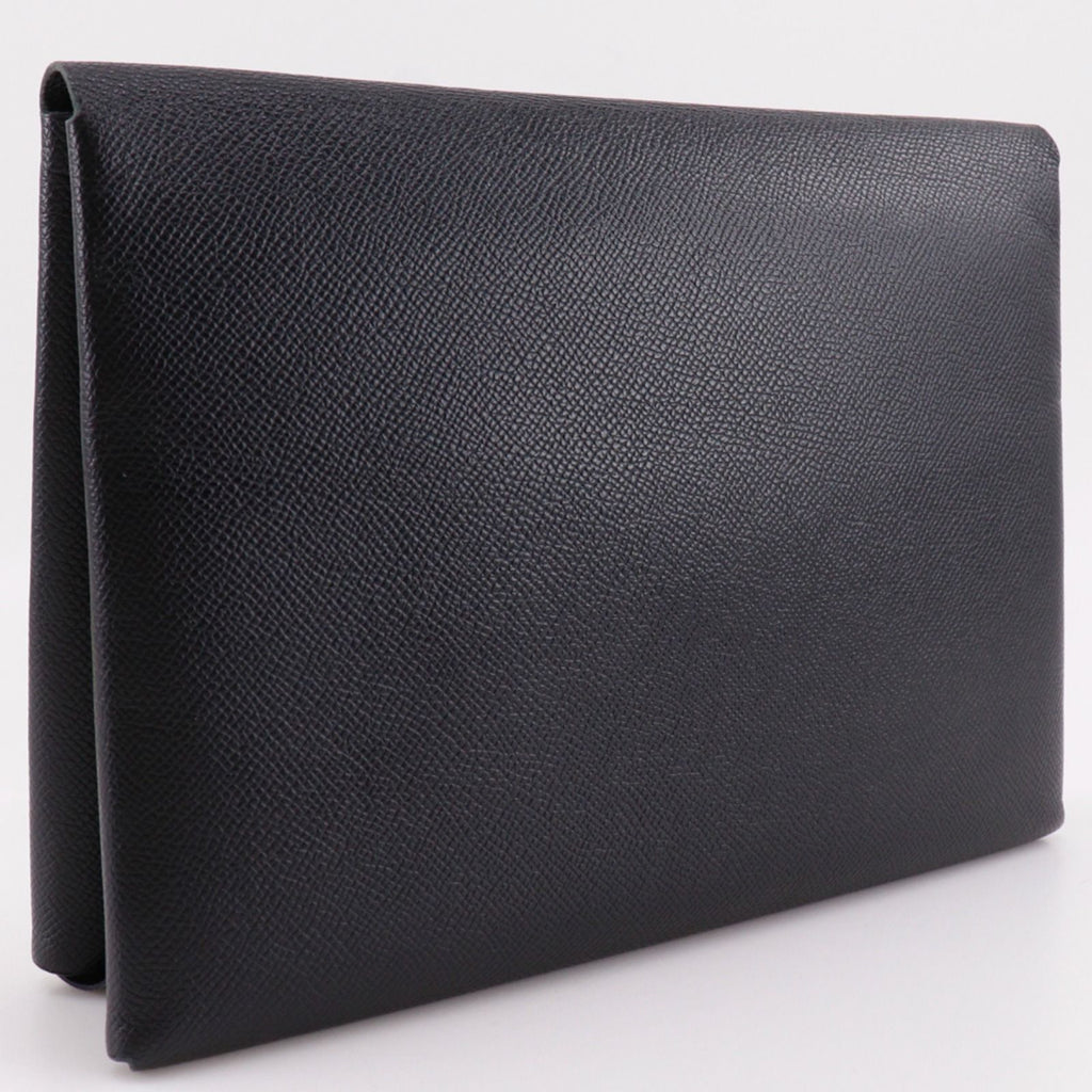 Hermes Calvi GM Veau Epsom Black Green C Clutch — view 3