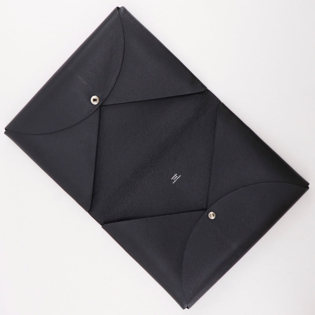 Hermes Calvi GM Veau Epsom Black Green C Clutch — view 5