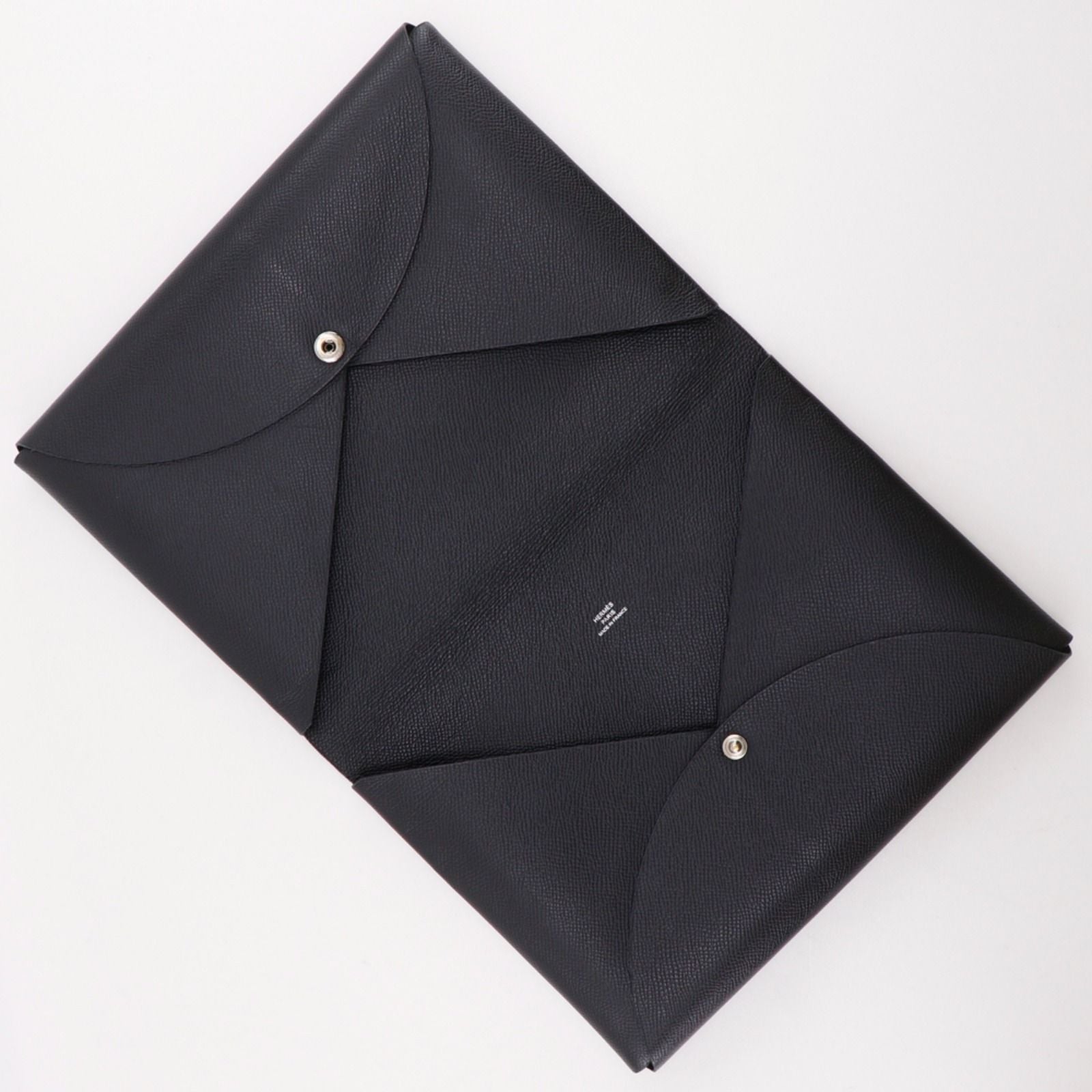 Hermes Calvi GM Veau Epsom Black Green C Clutch — view 5