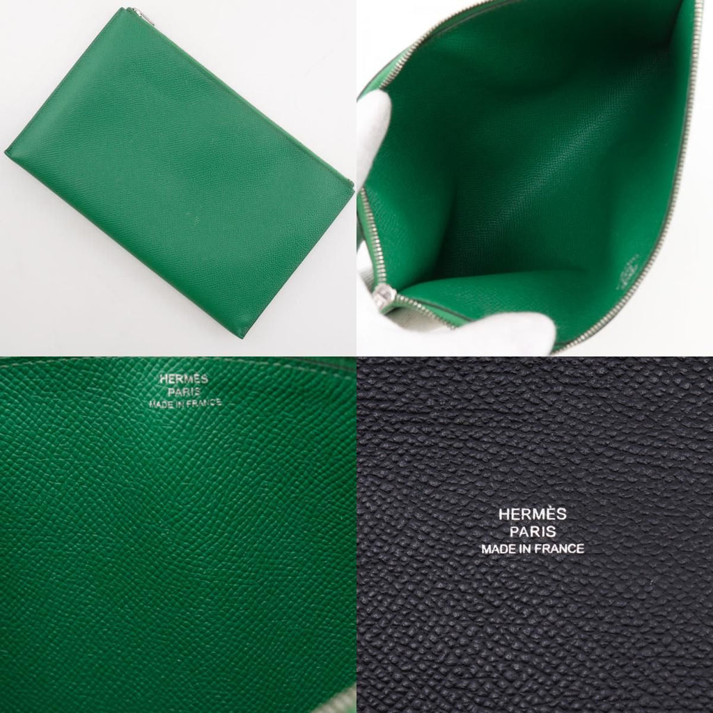 Hermes Calvi GM Veau Epsom Black Green C Clutch — view 9