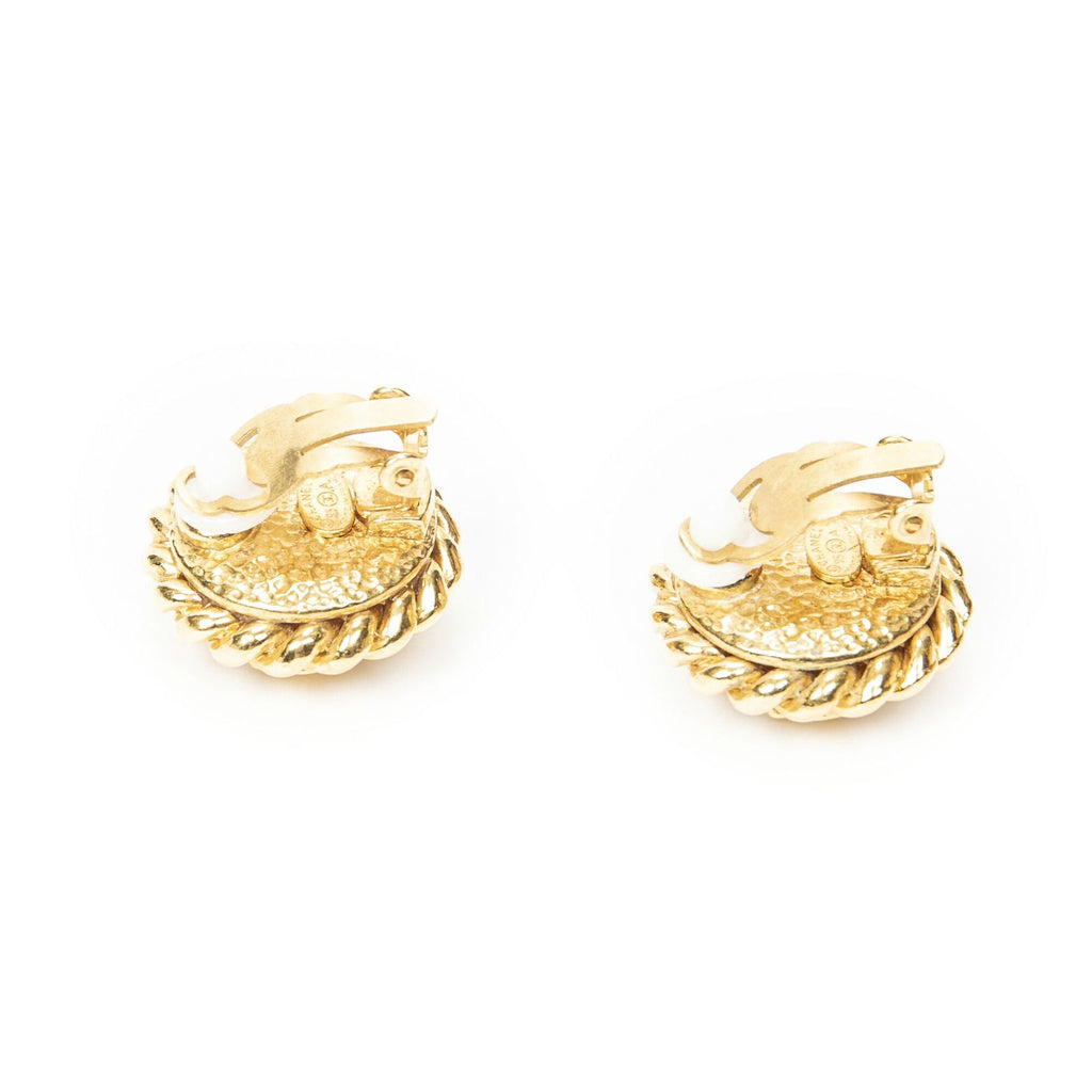 Chanel CC Faux Pearl Round Clip on Earrings Gold Plated — view 2