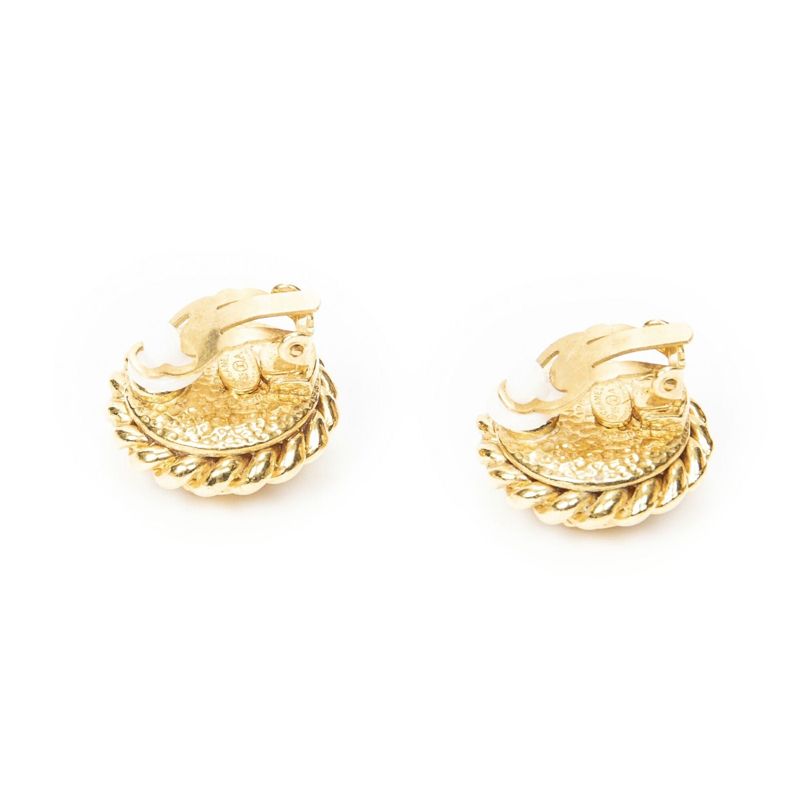 Chanel CC Faux Pearl Round Clip on Earrings Gold Plated — view 2