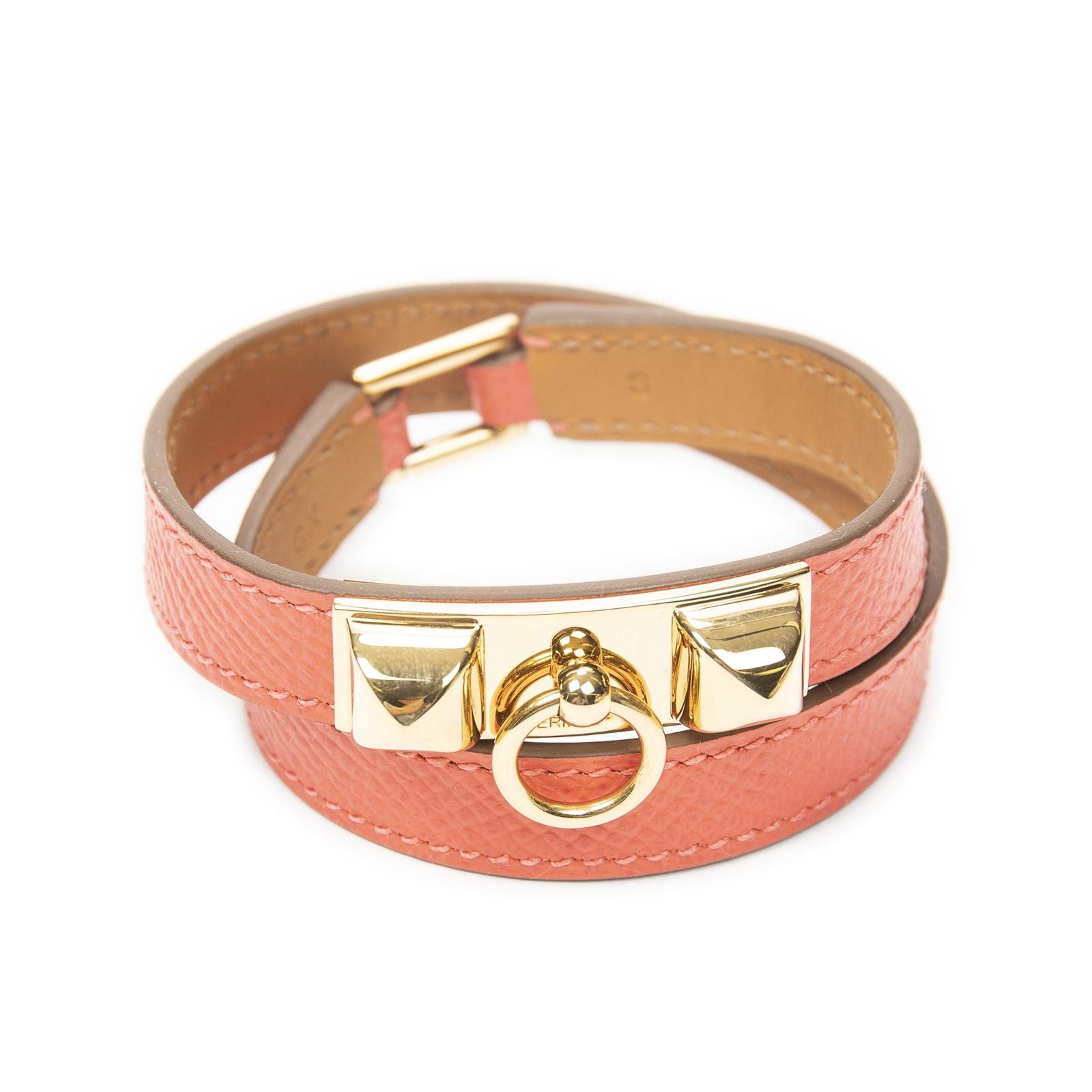 Hermes Rivale Double Tour Bracelet Pink Epsom Leather