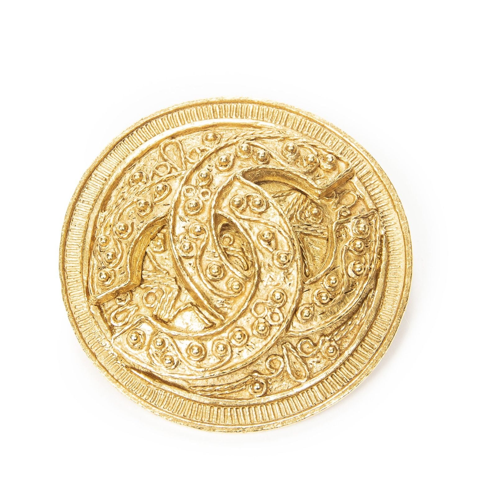 Chanel CC Round Medallion Brooch Gold Plated