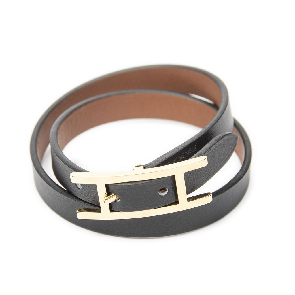 Hermes Behapi Double Tour Bracelet Black Swift Leather