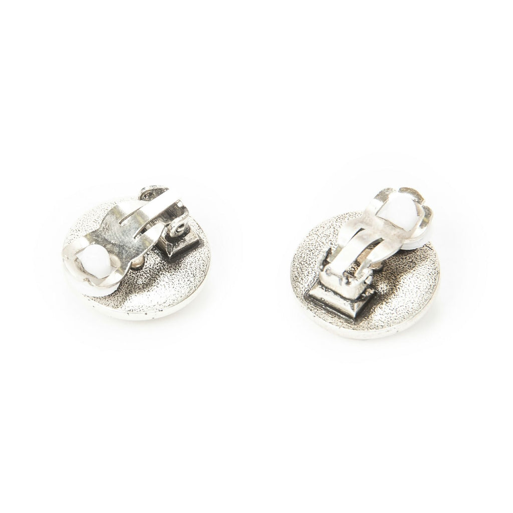 Chanel CC Logo Round Clip Type Earrings Silver Plated — view 2