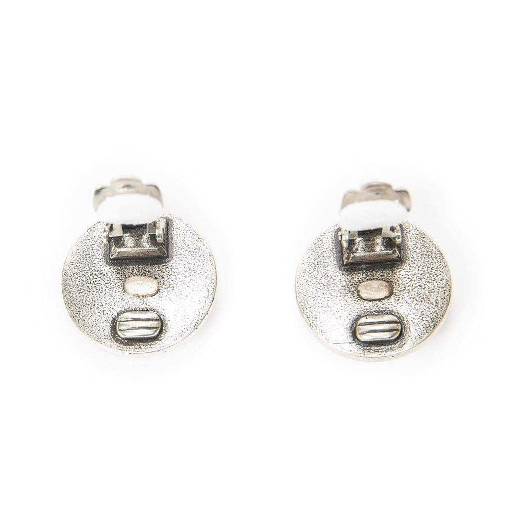 Chanel CC Logo Round Clip Type Earrings Silver Plated — view 3