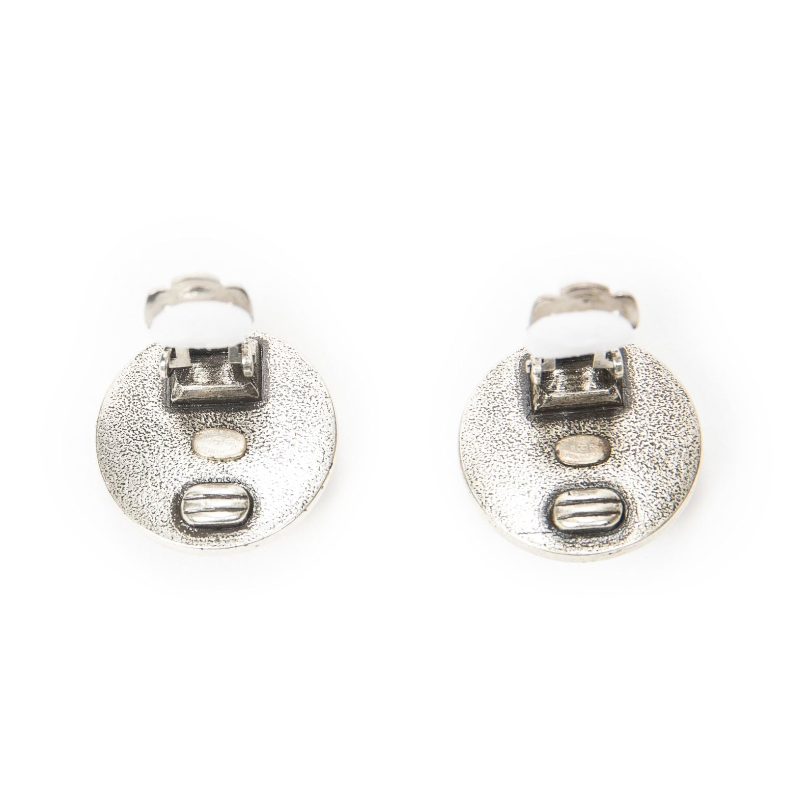 Chanel CC Logo Round Clip Type Earrings Silver Plated — view 3