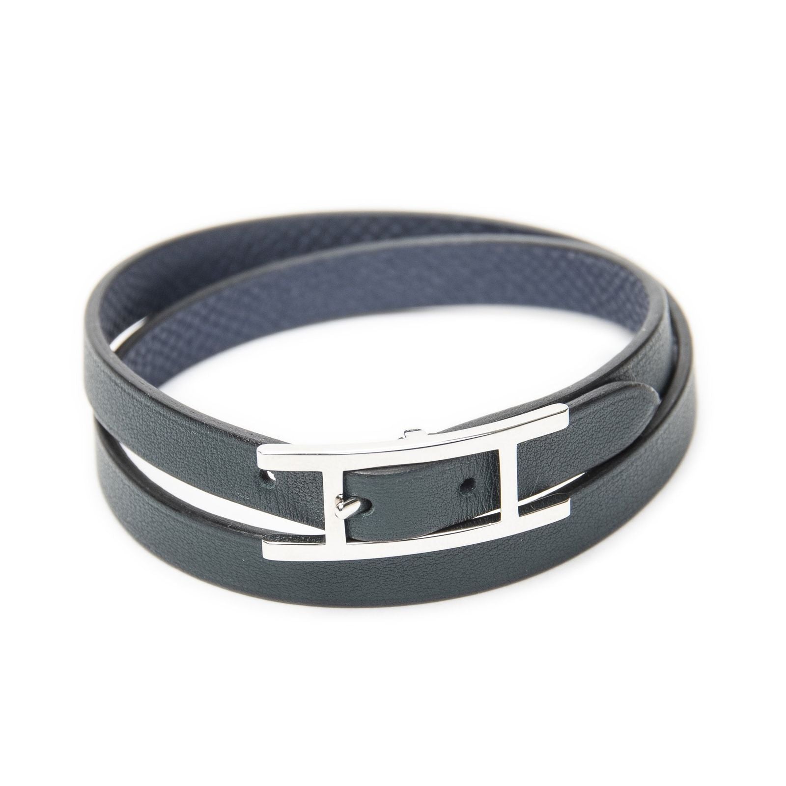 Hermes Behapi Double Tour Bracelet Dark Green Swift Leather