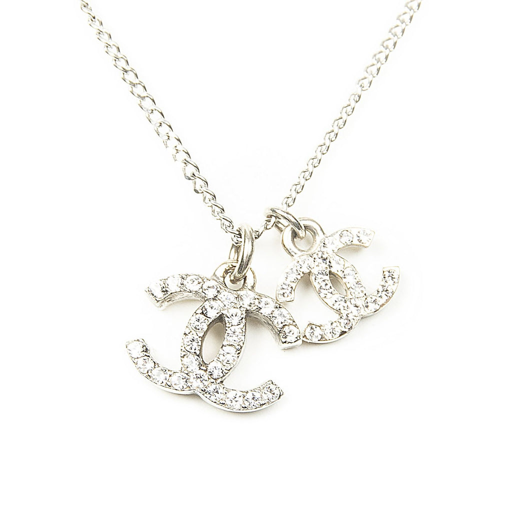 Chanel Double CC Rhinestone Pendant Silver Plated — view 2