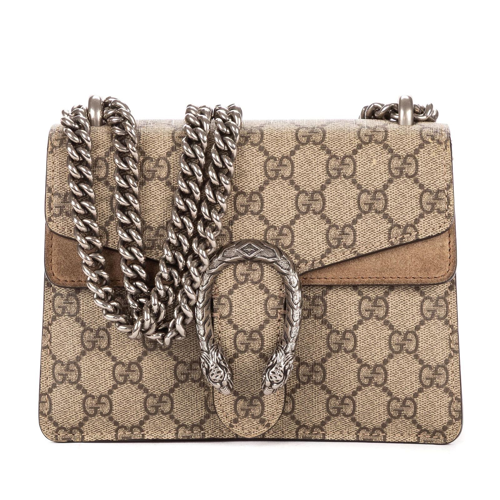 Gucci Small Dionysus Chain Crossbody Brown Beige Supreme Canvas