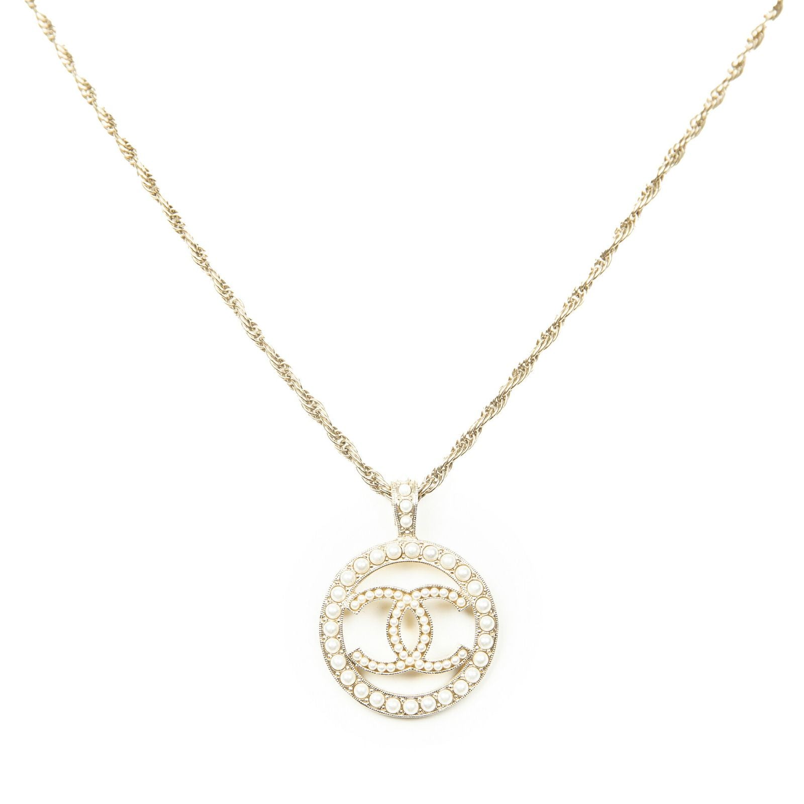 Chanel CC Faux Pearl Round Pendant Gold Plated