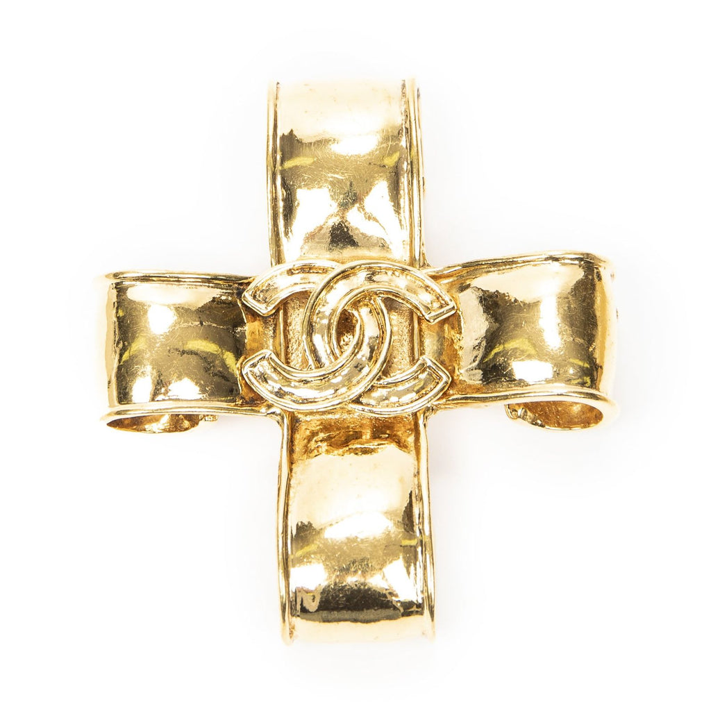 Chanel CC Cross Brooch Gold Plated