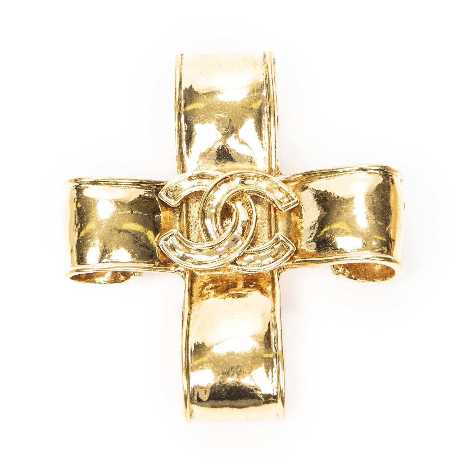 Chanel CC Cross Brooch Gold Plated