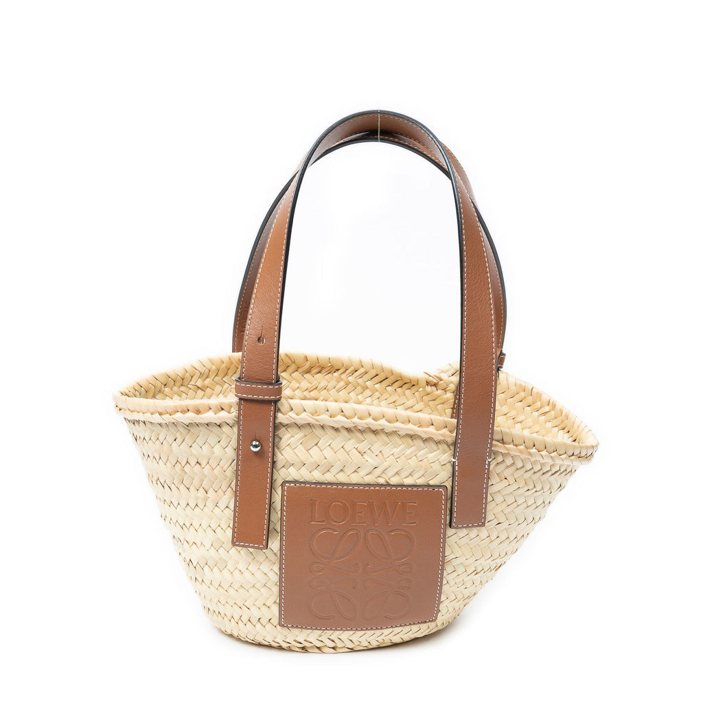 Loewe Small Mercy Basket Brown Raffia Canvas Shoulder