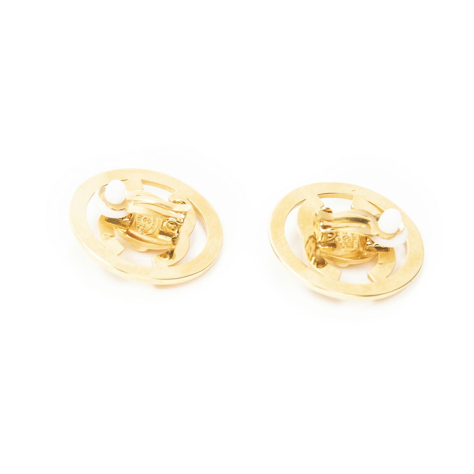 Chanel CC Logo Round Clip Type Earrings Gold Plated — view 2